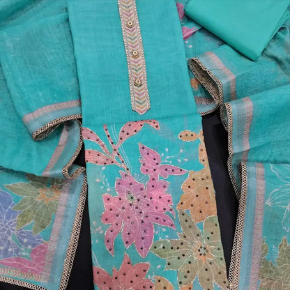 Pastel blue digital printed semi linen salwar material jn252701-Neidhal