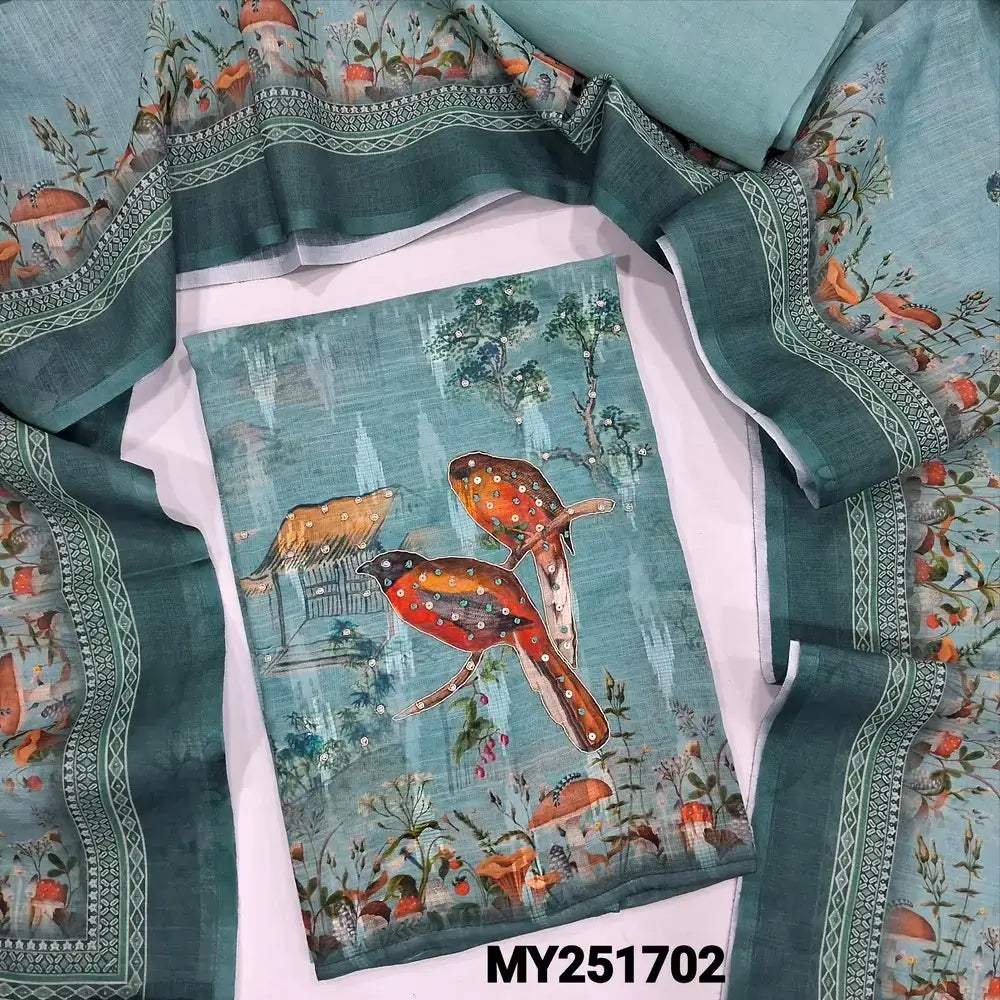 Pastel blue digital printed semi linen salwar material my251702-Neidhal