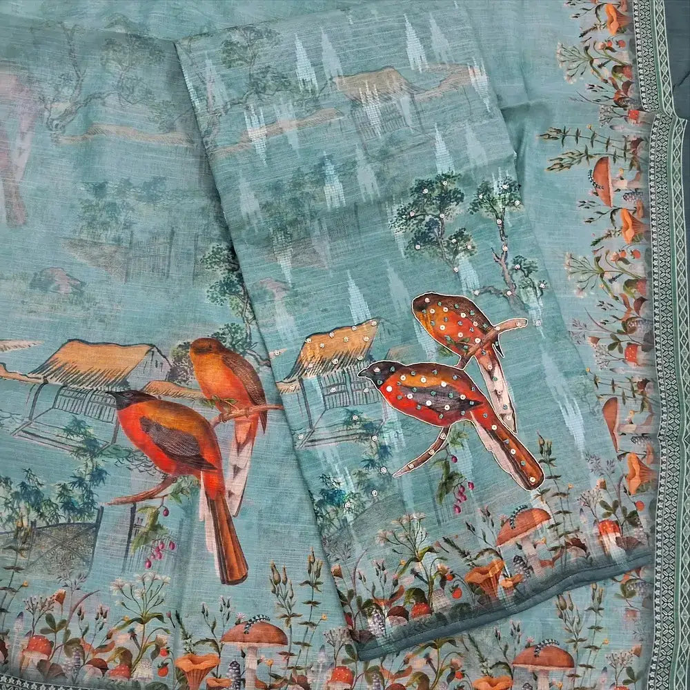 Pastel blue digital printed semi linen salwar material my251702-Neidhal