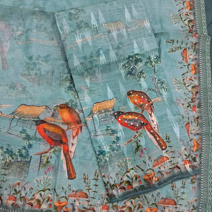 Pastel blue digital printed semi linen salwar material my251702-Neidhal