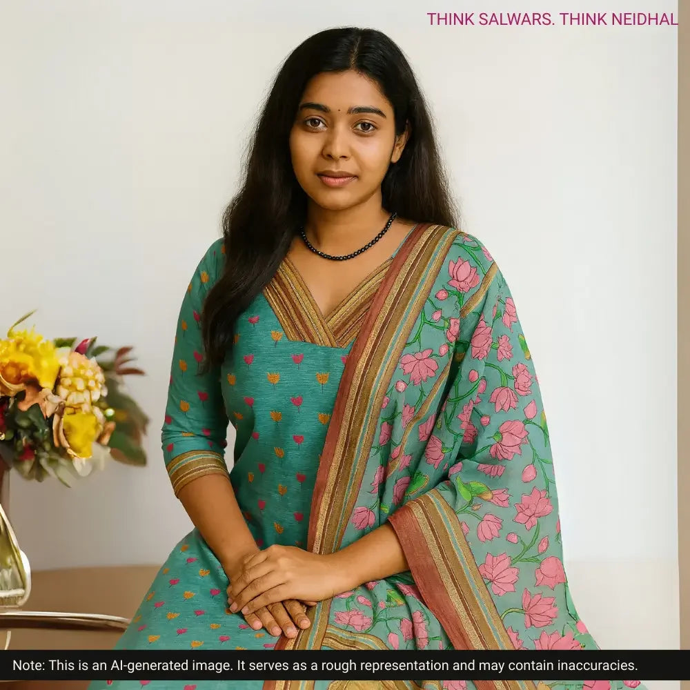 Pastel blue digital printed silk cotton salwar material v neck jl242616 Neidhal