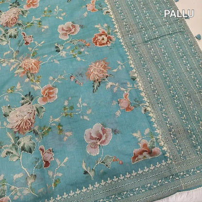 Pastel blue digital printed soft silk cotton saree ns208-Neidhal