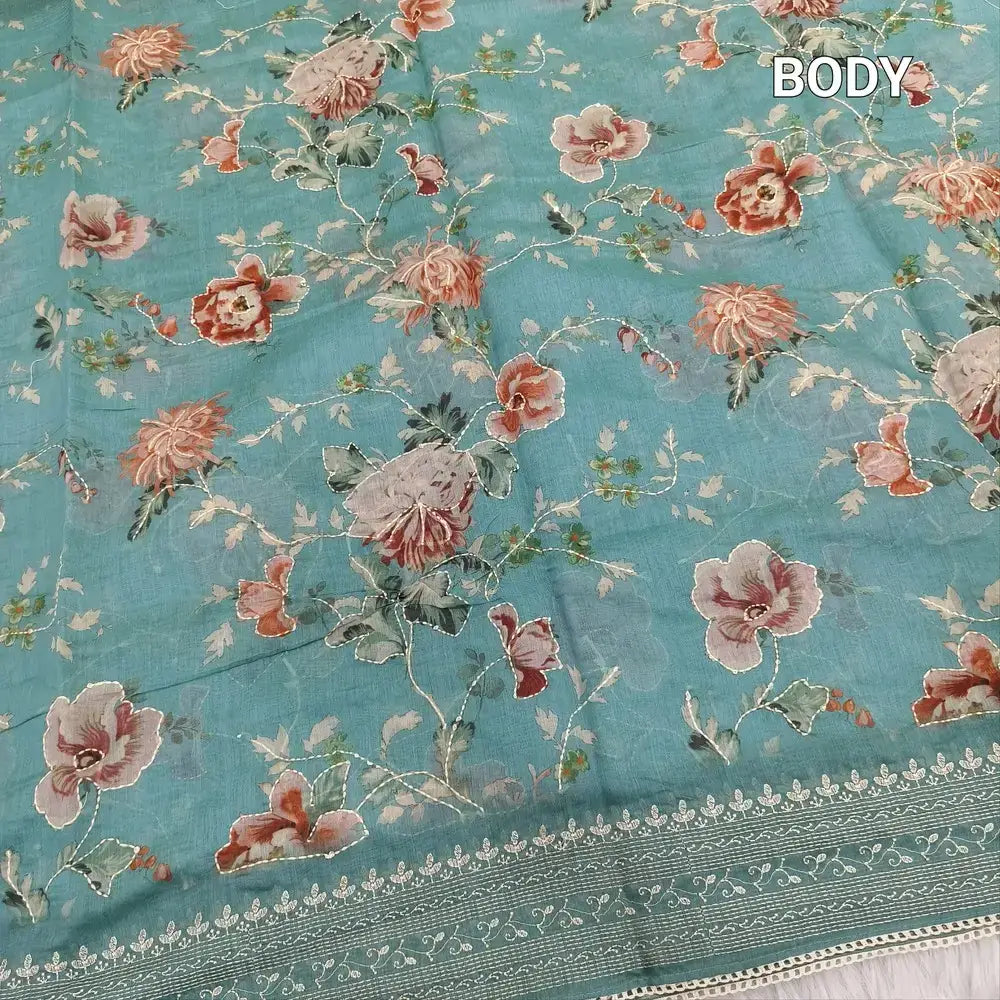 Pastel blue digital printed soft silk cotton saree ns208-Neidhal
