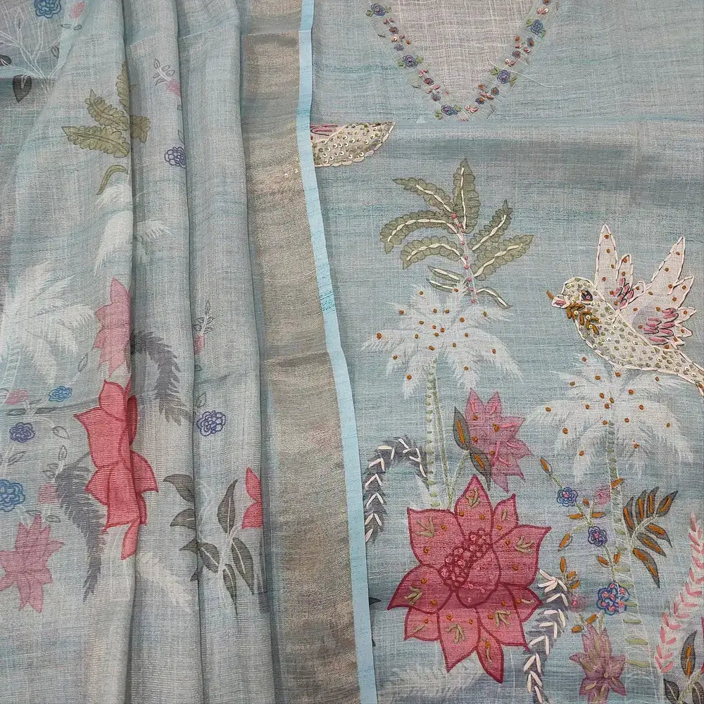 Pastel blue digital printed tissue linen salwar ap250102-Neidhal