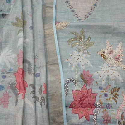 Pastel blue digital printed tissue linen salwar ap250102-Neidhal