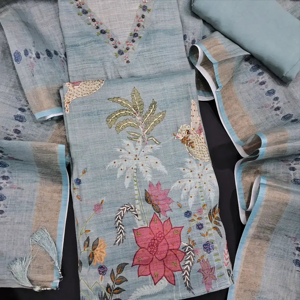 Pastel blue digital printed tissue linen salwar material jn251603-Neidhal