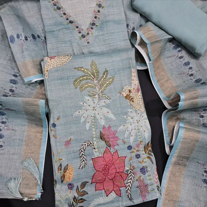 Pastel blue digital printed tissue linen salwar material jn251603-Neidhal