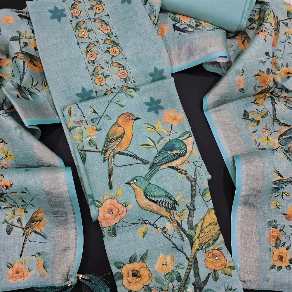 Pastel blue digital printed tissue silk cotton salwar material my253003-Neidhal