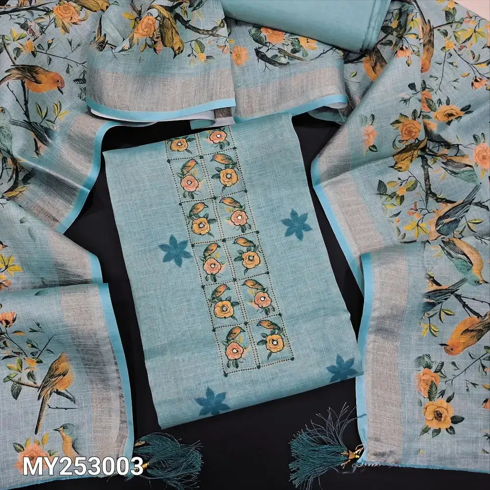 Pastel blue digital printed tissue silk cotton salwar material my253003-Neidhal