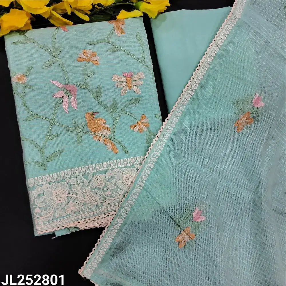 Pastel blue embroidered kota silk cotton salwar material jl252801-Neidhal