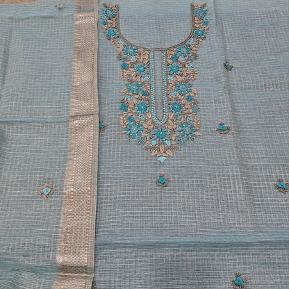 Pastel blue fancy kota silk cotton salwar material mr251010-Neidhal