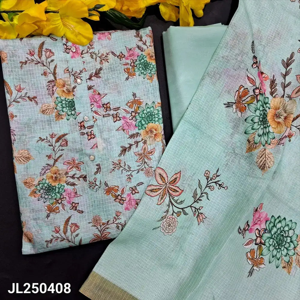 Pastel blue floral printed fancy kota silk cotton salwar material jl250408-Neidhal