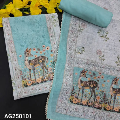Pastel blue floral printed semi linen salwar material ag250101-Neidhal