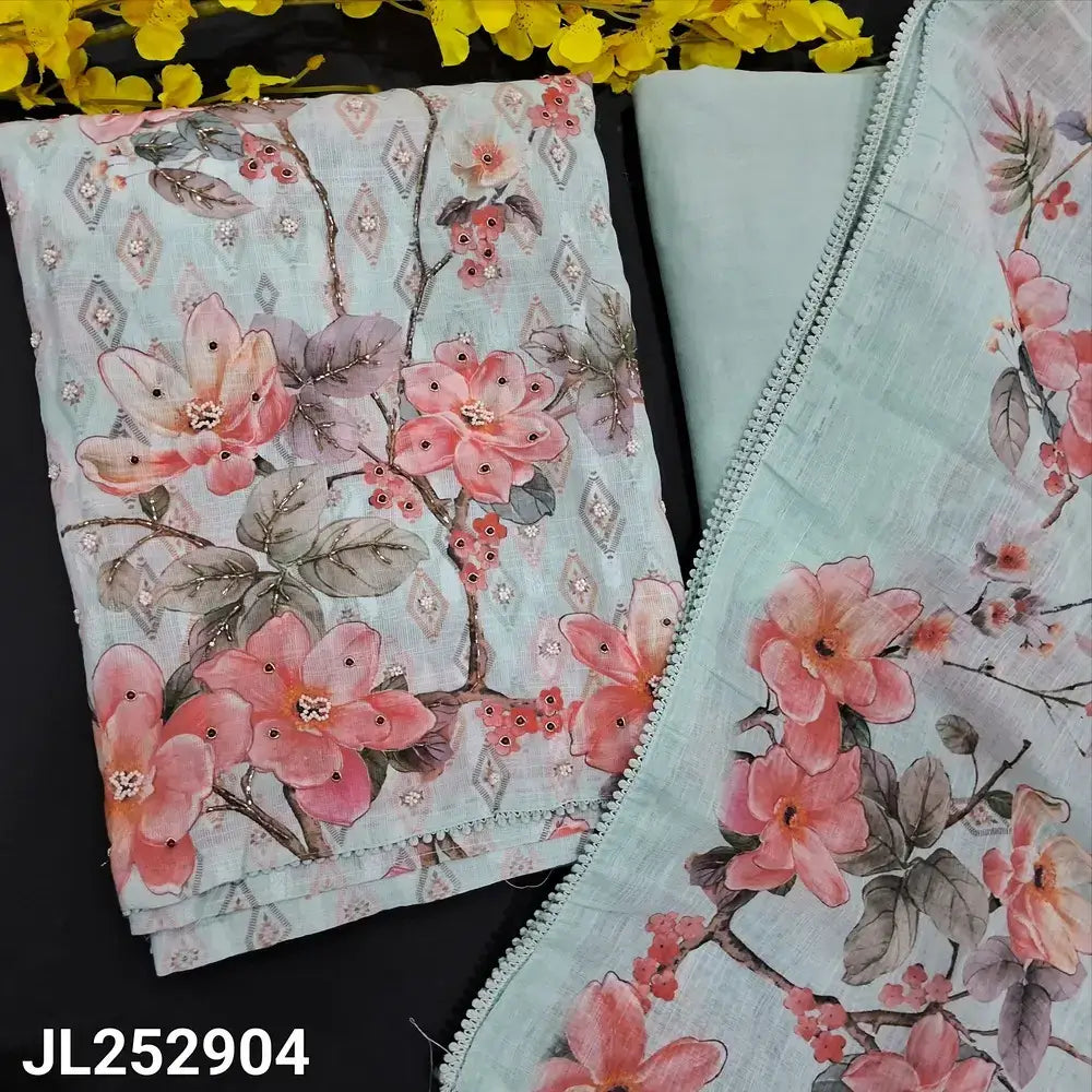 Pastel blue floral printed semi linen salwar material jl252904-Neidhal