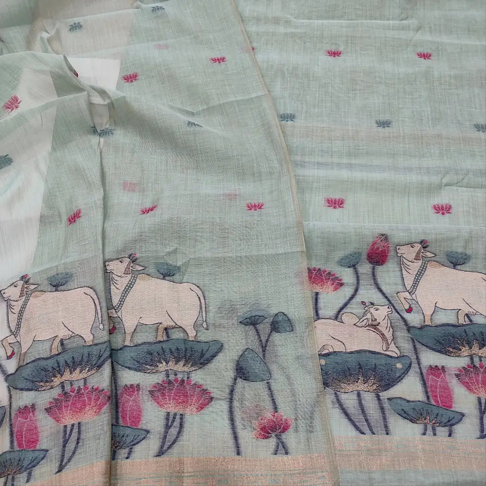 CODE FB250903: Pastel blue jamdani woven premium silk cotton unstitched salwar material(thin fabric lining