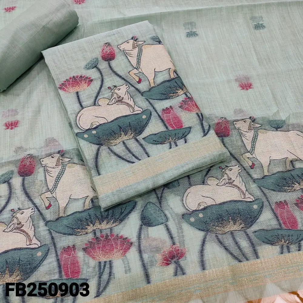 CODE FB250903: Pastel blue jamdani woven premium silk cotton unstitched salwar material(thin fabric lining