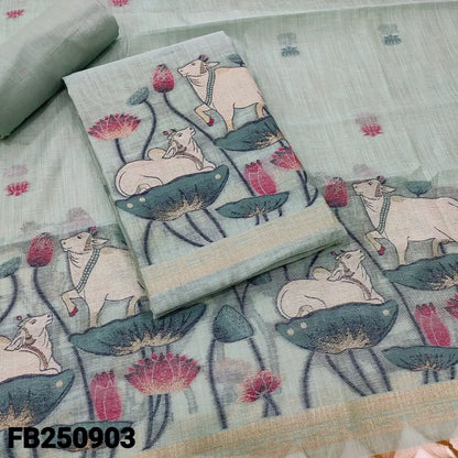 CODE FB250903: Pastel blue jamdani woven premium silk cotton unstitched salwar material(thin fabric lining