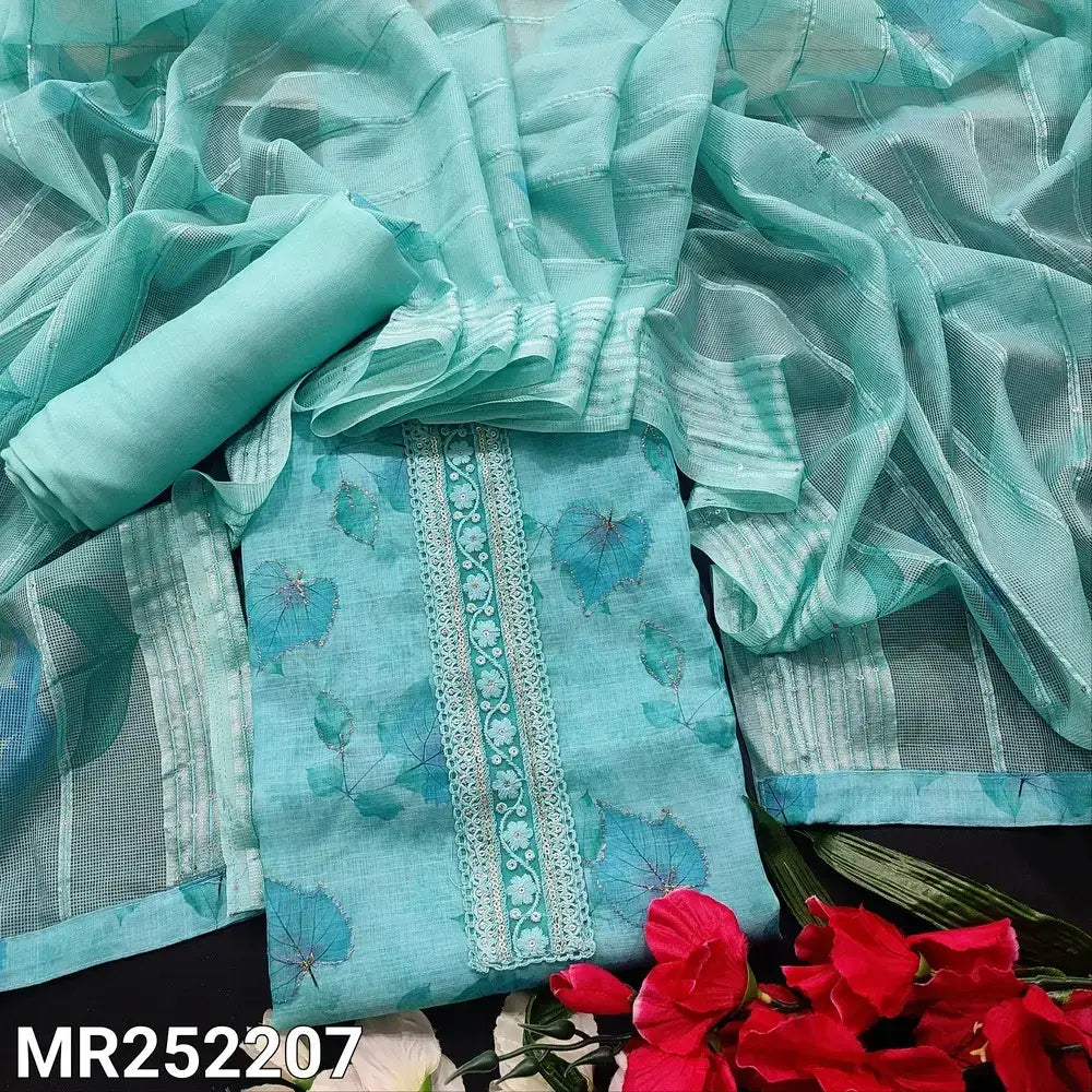 Pastel blue leafy printed linen salwar material mr252207-Neidhal