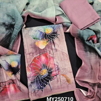 Pastel blue mauve digital printed semi linen salwar material my250710-Neidhal