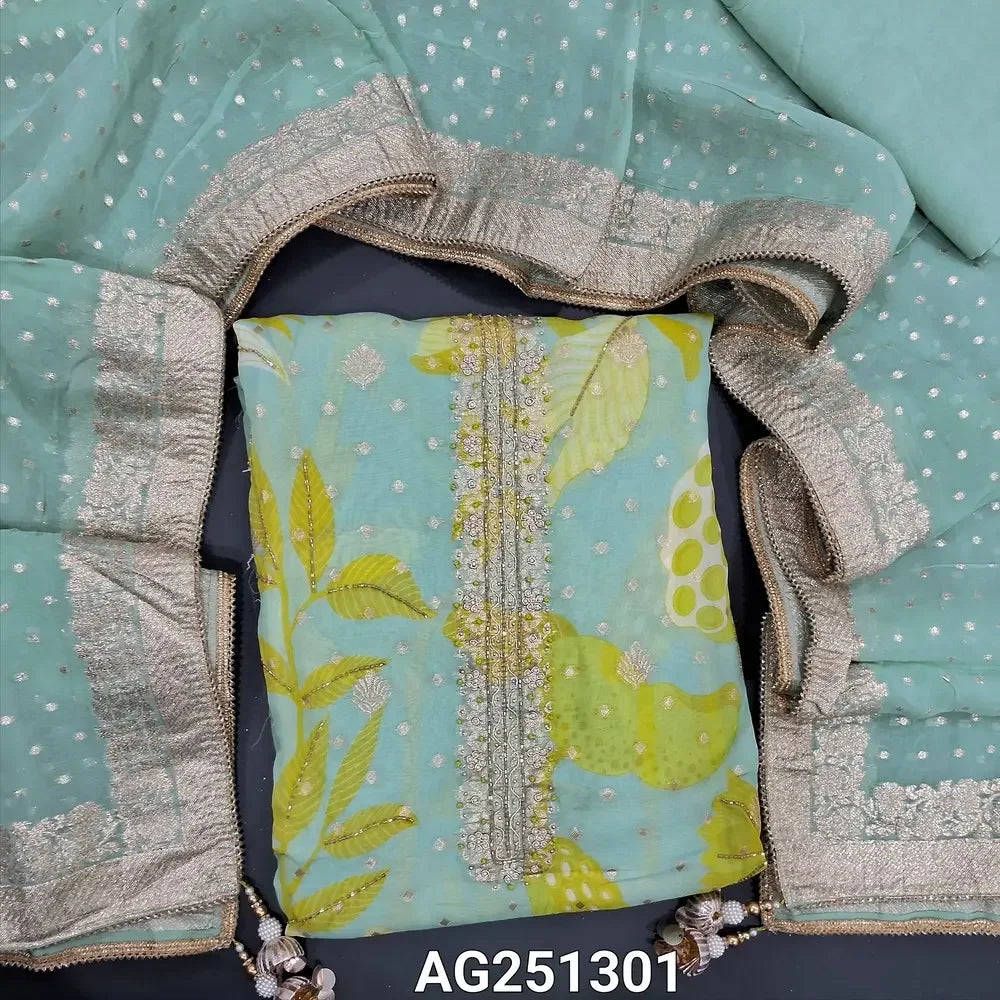 Pastel blue printed pure organza silk salwar material ag251301-Neidhal