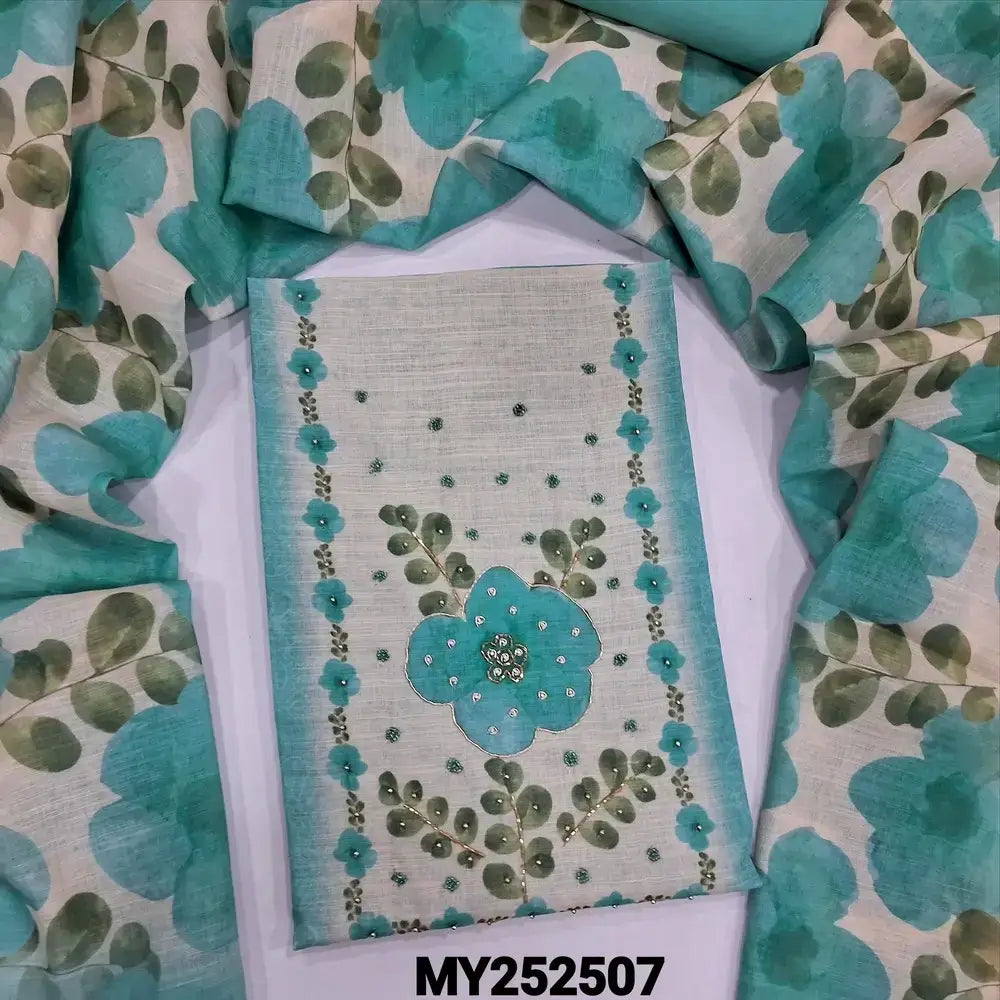 Pastel blue printed semi linen salwar material my252507-Neidhal