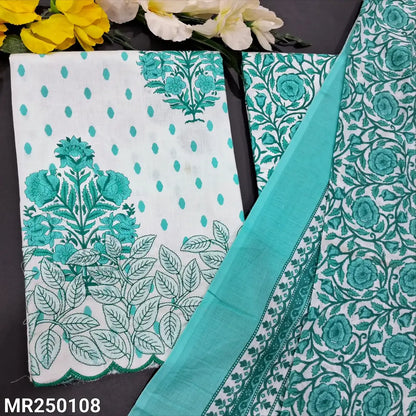 CODE MR250108: pastel blue printed soft cotton unstitched salwar material embroidered on daman(thin fabric lining