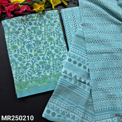 CODE MR250210: Pastel blue printed soft cotton unstitched salwar material (thin fabric lining needed) vertical printed