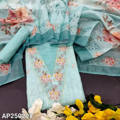 Pastel blue printed tissue silk cotton salwar material ap250208-Neidhal