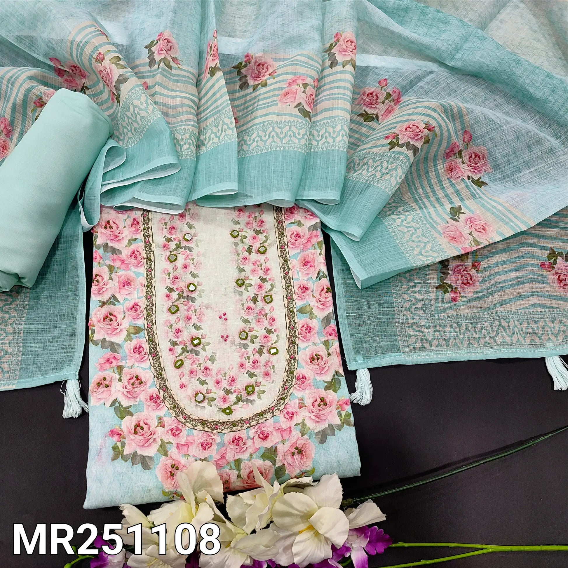 Pastel Blue Pure Linen Salwar Material – Elegant & Comfortable | Neidhal