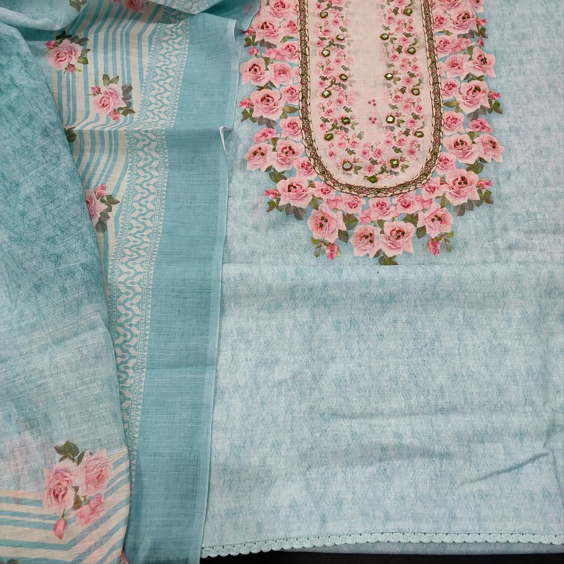Pastel Blue Pure Linen Salwar Material – Elegant & Comfortable | Neidhal