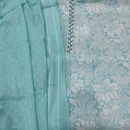Pastel blue schiffli embroidered floral printed cotton salwar material ap252407-Neidhal