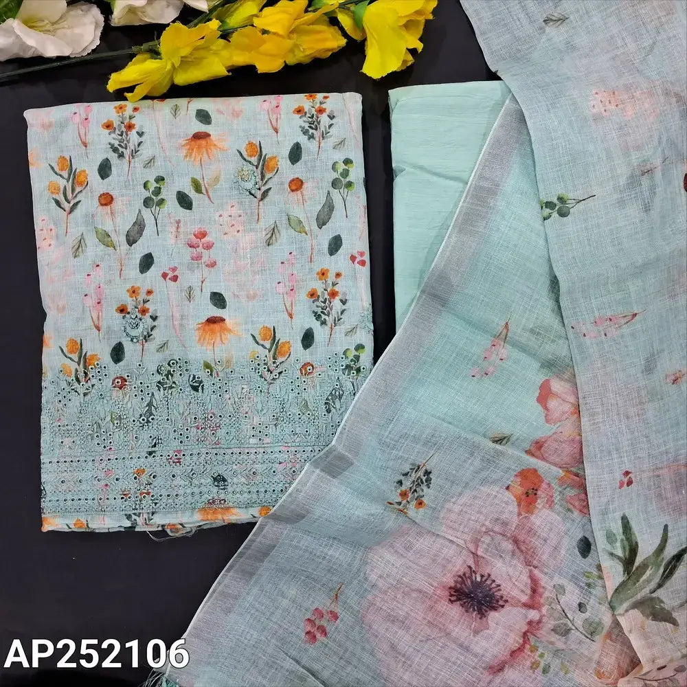 Pastel Blue Semi Linen Salwar Material with Dupatta AP252106 – Neidhal