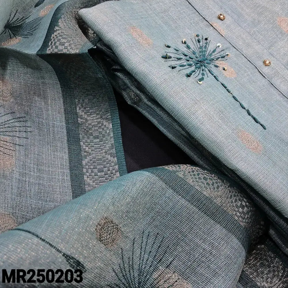 Pastel Blue Tissue Embroidered Linen Salwar Material -Neidhal