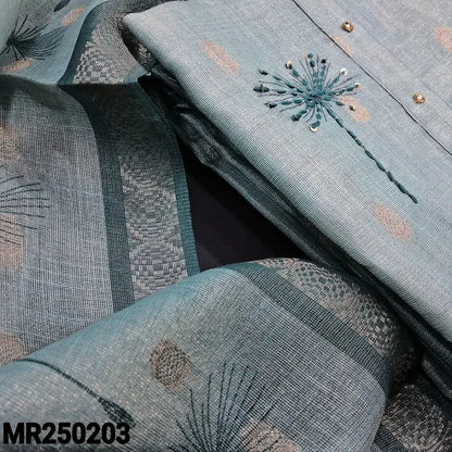 Pastel Blue Tissue Embroidered Linen Salwar Material -Neidhal