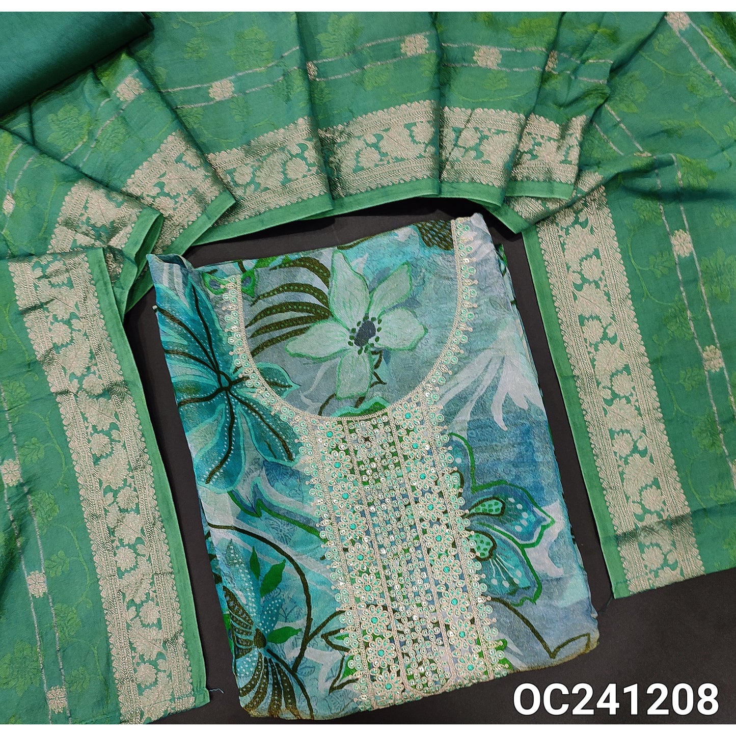 Pastel blue tissue organza silk salwar material oc241208 Neidhal