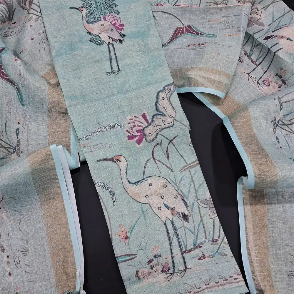 Pastel blue with golden tint tissue silk cotton salwar material my253103-Neidhal