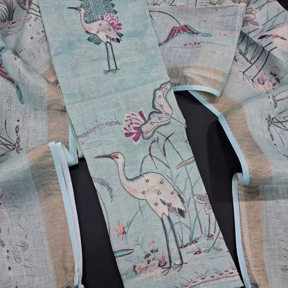 Pastel blue with golden tint tissue silk cotton salwar material my253103-Neidhal