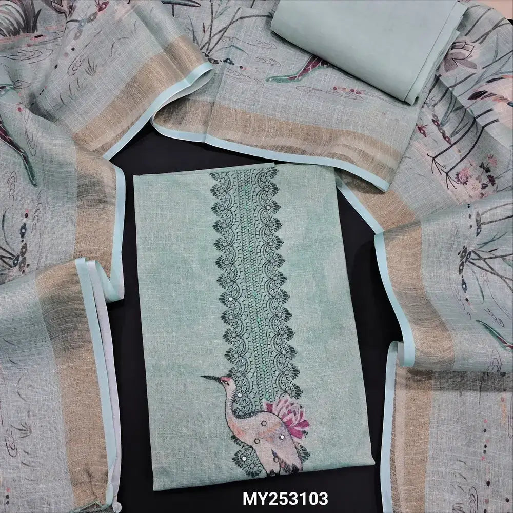 Pastel blue with golden tint tissue silk cotton salwar material my253103-Neidhal