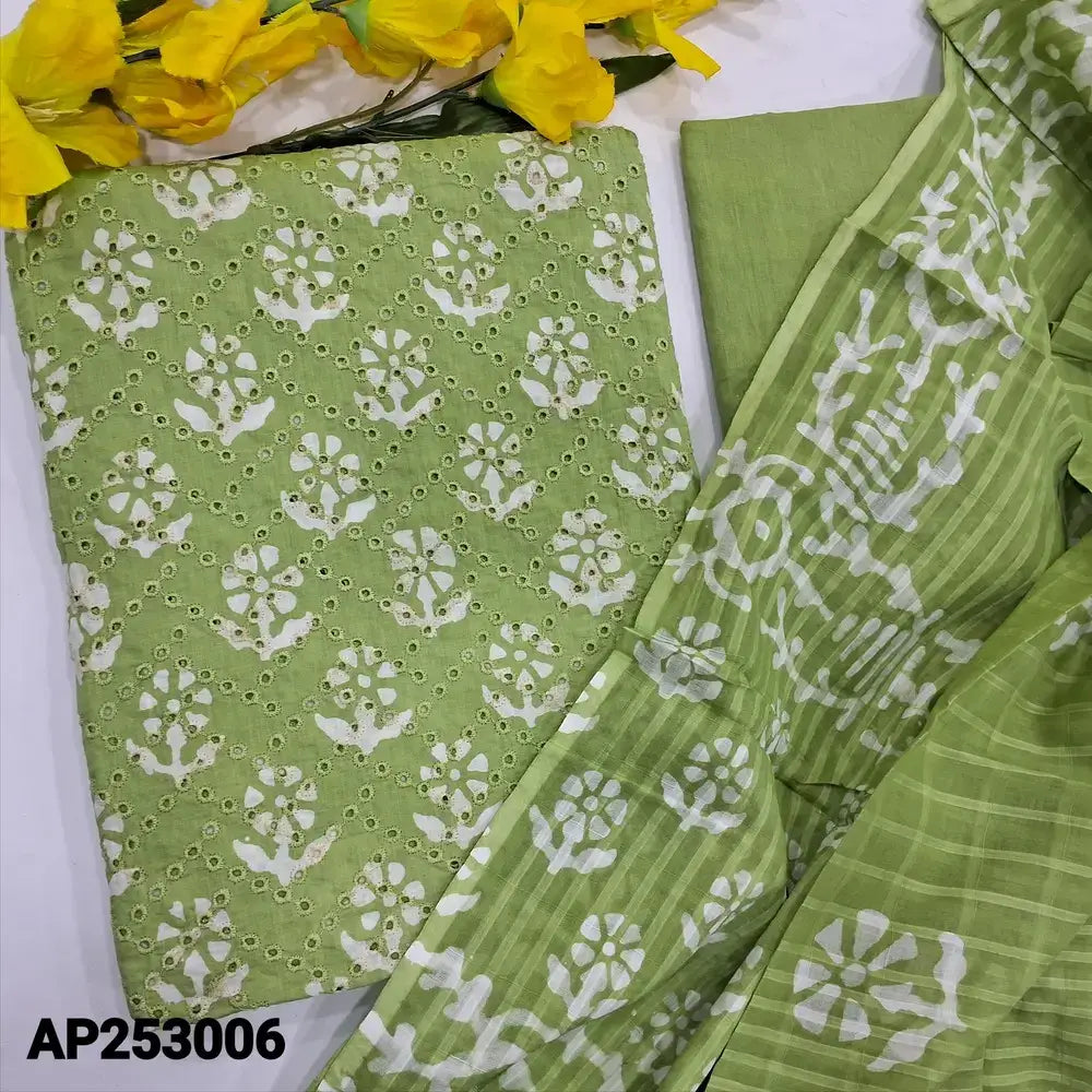 Pastel green batik haccoba embroidered cotton salwar material ap253006-Neidhal