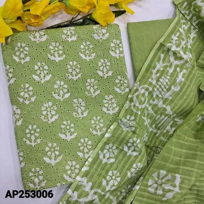 Pastel green batik haccoba embroidered cotton salwar material ap253006-Neidhal
