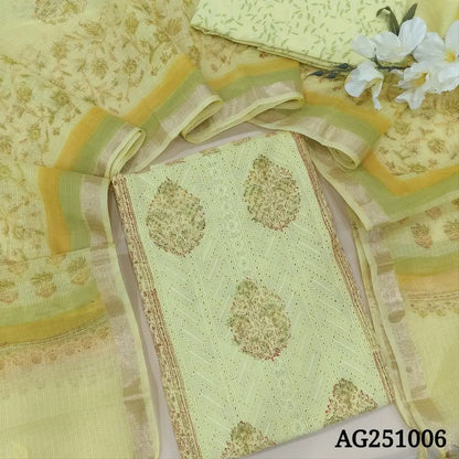 Pastel green block printed chikankari embroidered pure cotton salwar material ag251006-Neidhal