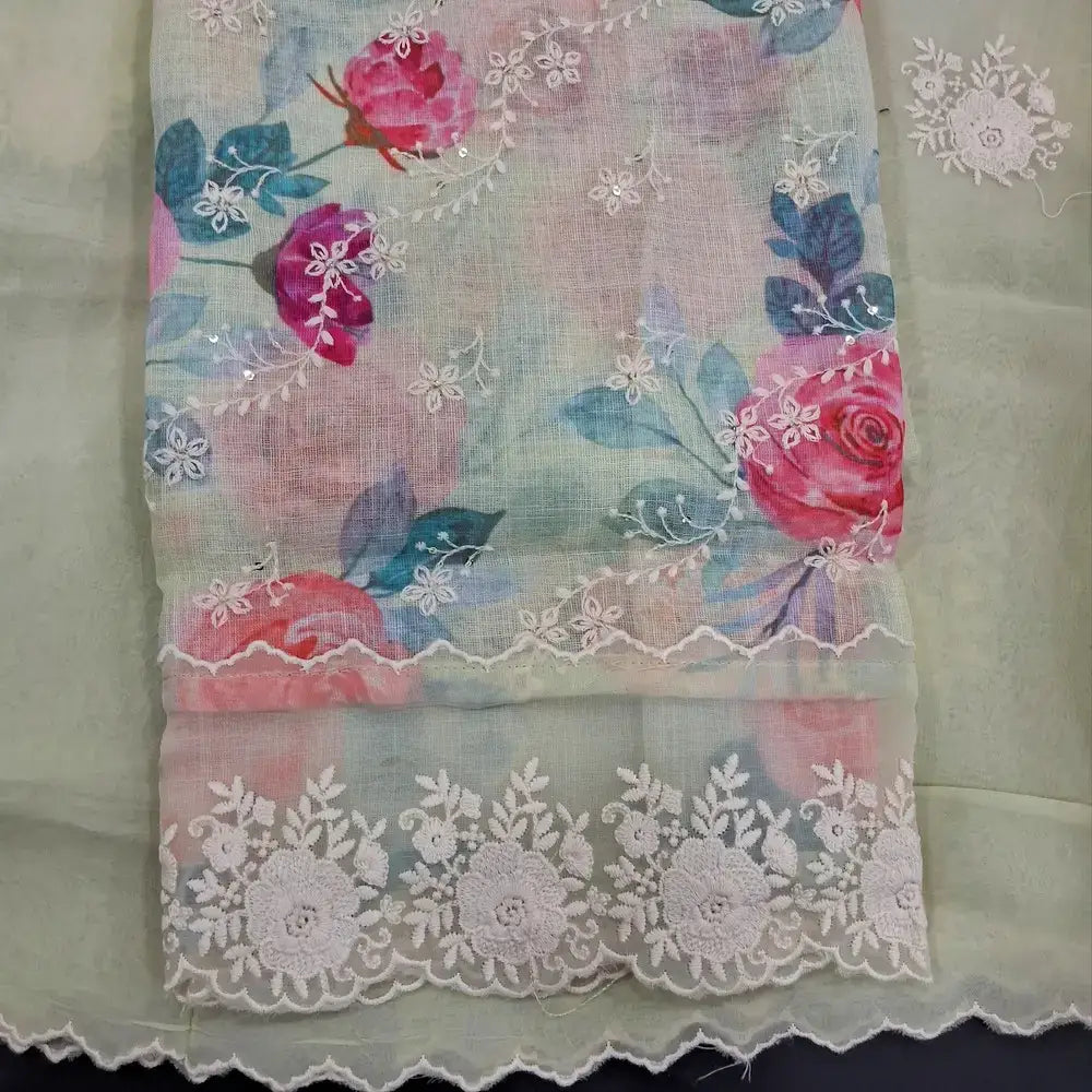 Pastel green designer printed pure linen salwar material jn250909-Neidhal