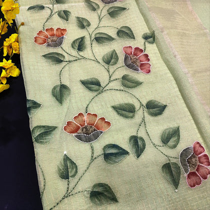 Pastel green digital printed fancy organza saree ns73-Neidhal