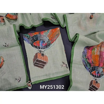 Pastel green digital printed linen salwar material my251302-Neidhal