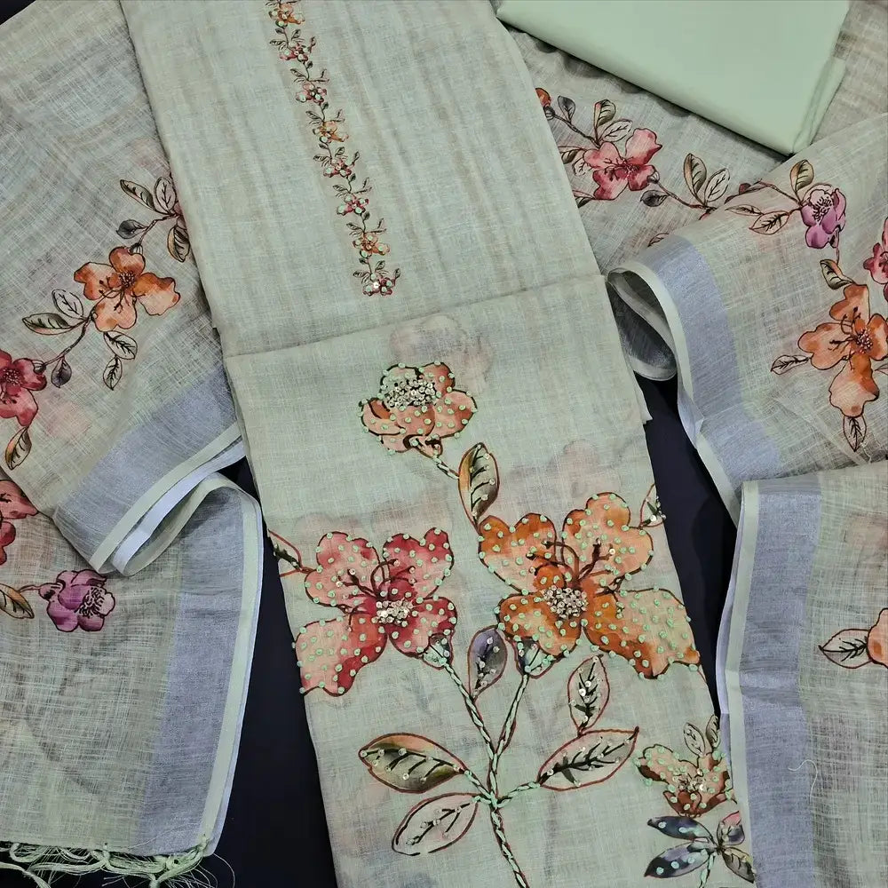 Pastel green digital printed semi linen salwar material jl250203-Neidhal