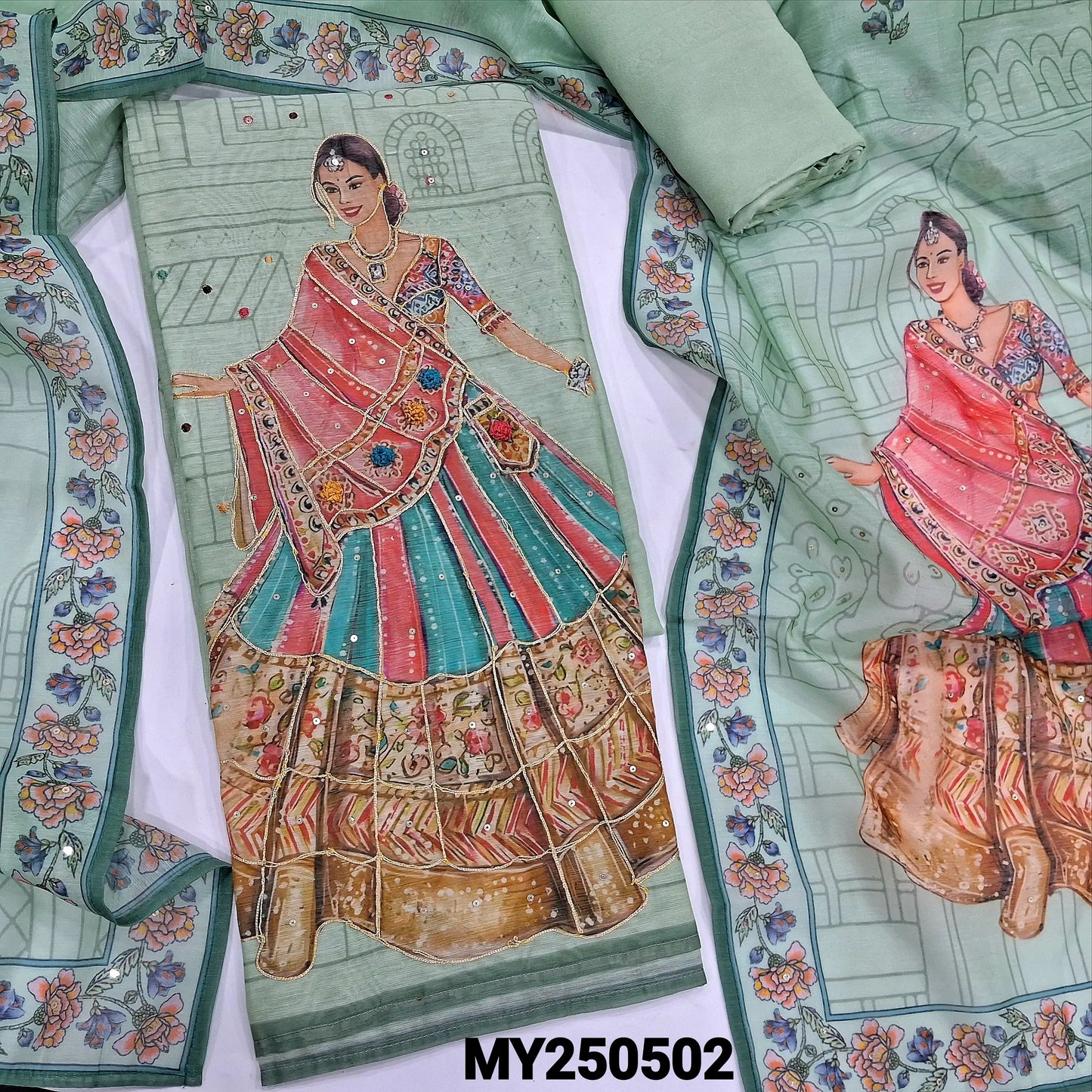 Pastel green digital printed silk cotton salwar material my250502-Neidhal