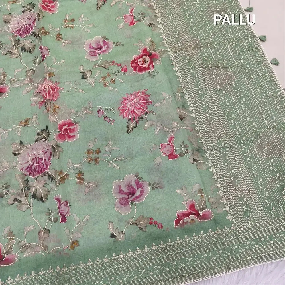 Pastel green digital printed soft silk cotton saree ns206-Neidhal