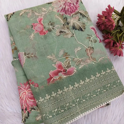 Pastel green digital printed soft silk cotton saree ns206-Neidhal