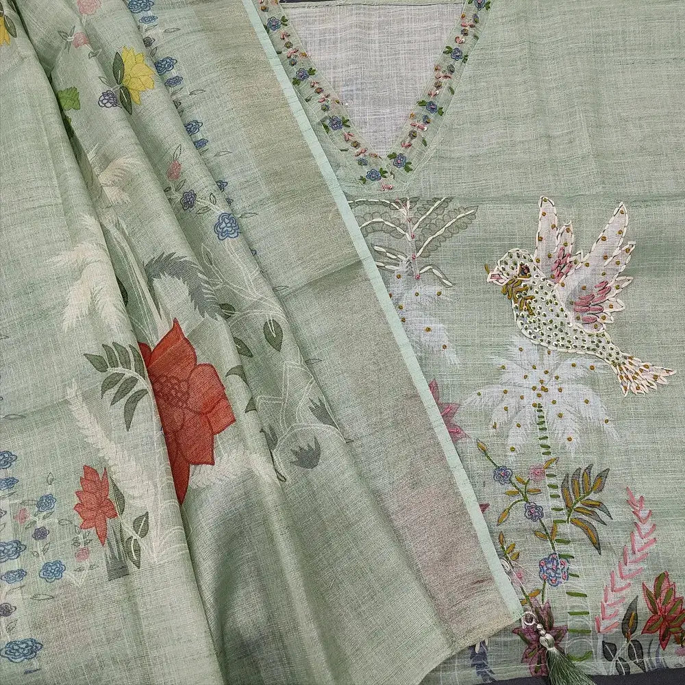 Pastel green digital printed tissue linen salwar material ap250104-Neidhal
