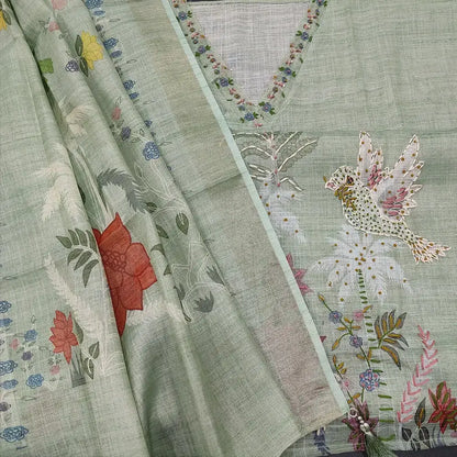 Pastel green digital printed tissue linen salwar material ap250104-Neidhal